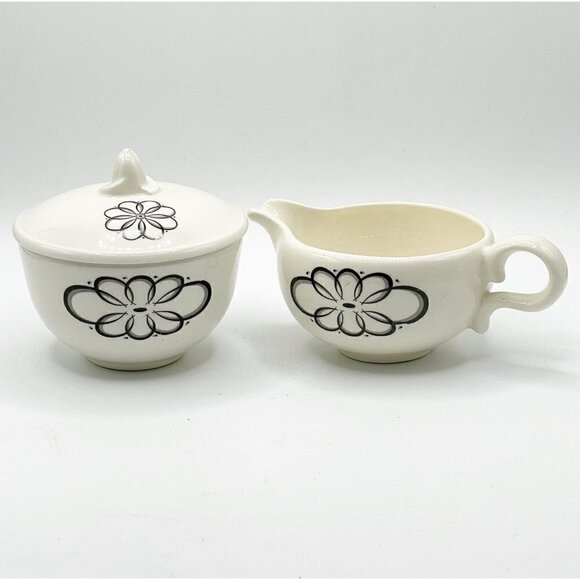Vintage 1950s Creamer Covered Sugar Set Spencerian Scroll Taylor Smith Taylor - Picture 1 of 10